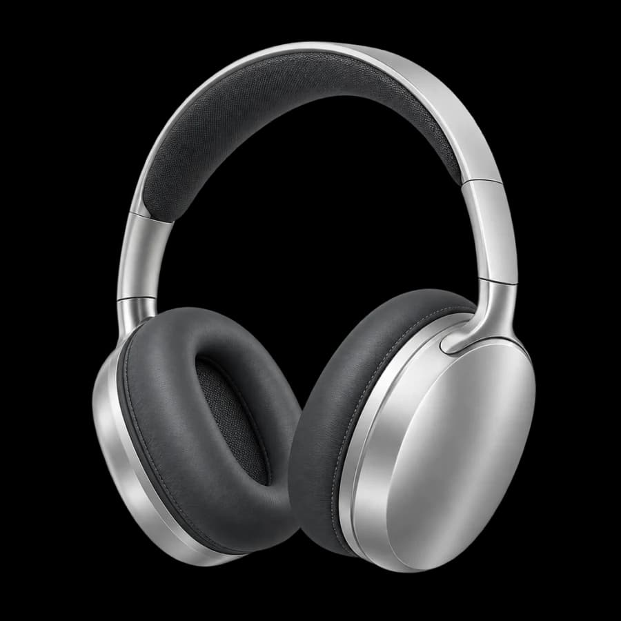 Silver over-ear headphones with charcoal cushions